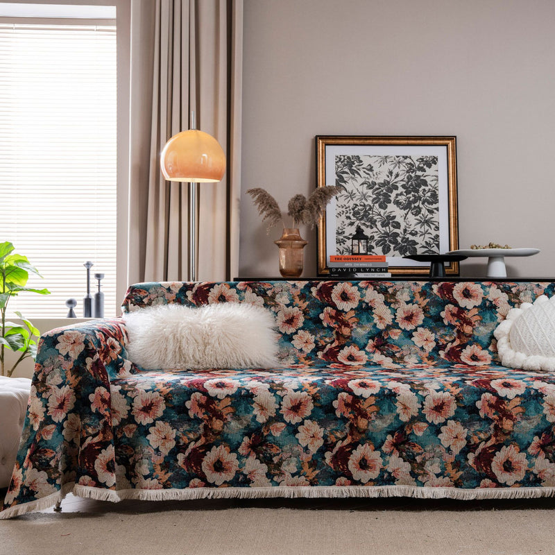 american countryside floral jacquard sofa towel, view 2 - MRSLM