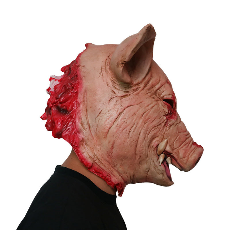 Halloween-Horror-Latexmaske mit verrottetem Gesicht und Schweinskopf