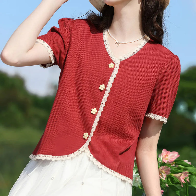 women's lace V-neck blouse, view 6 - MRSLM