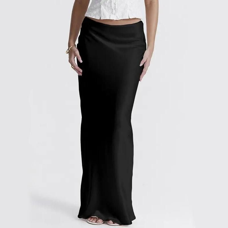 Eleganter, hochtaillierter Satin-Maxirock