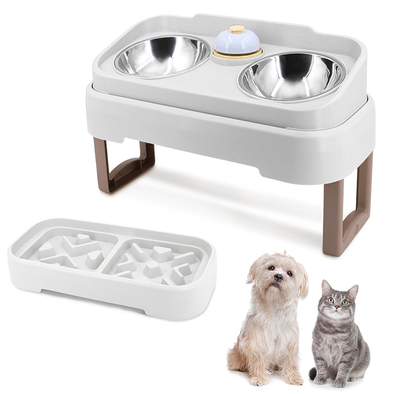 3-in-1 adjustable stainless steel elevated pet bowl set, view 4 - MRSLM