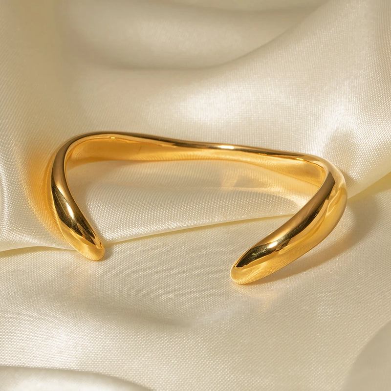 gold stainless steel wavy cuff bracelet - MRSLM