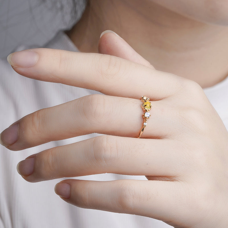 925 silver 14K gold plated opal ring, view 5 - MRSLM