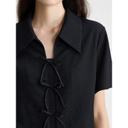 Black chiffon bow top, view 4 - MRSLM