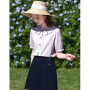 puff sleeve blouse with Peter Pan collar, view 4 - MRSLM