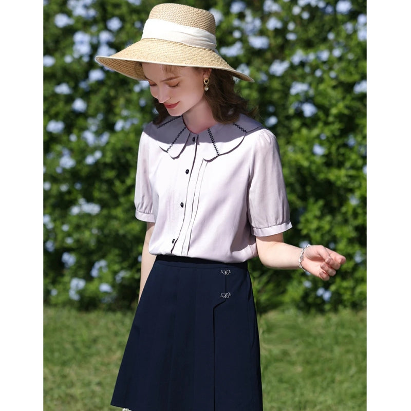 puff sleeve blouse with Peter Pan collar, view 4 - MRSLM