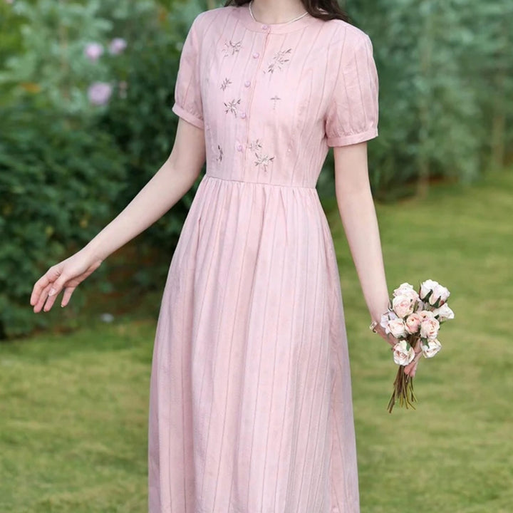 Summer Pink Embroidery Dress