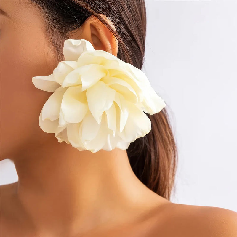 fluffy fabric flower stud earrings - MRSLM