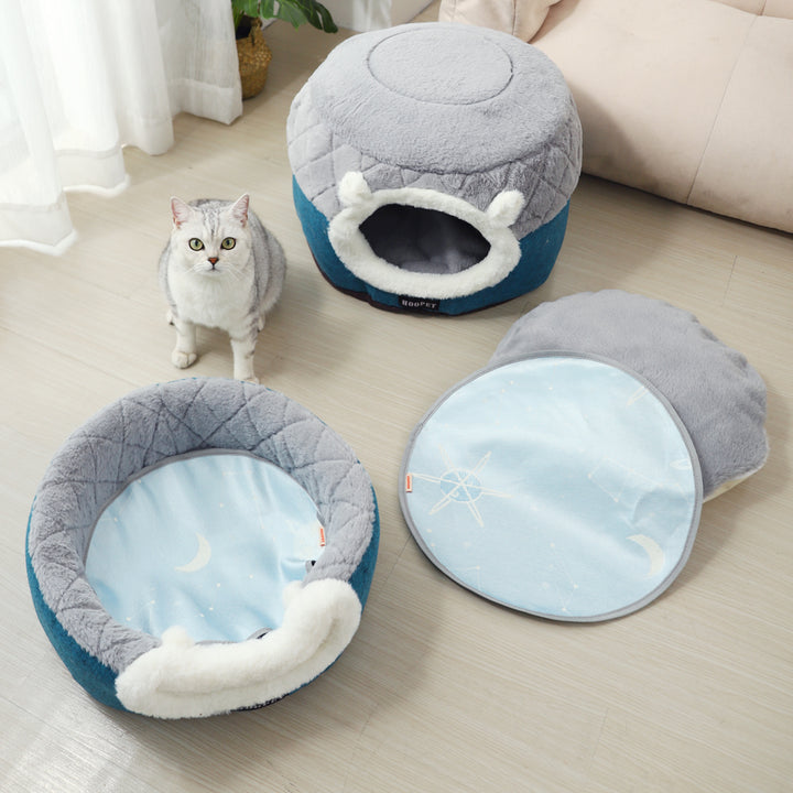 Cozy Convertible Plush Pet Bed & House for Cats and Small Dogs