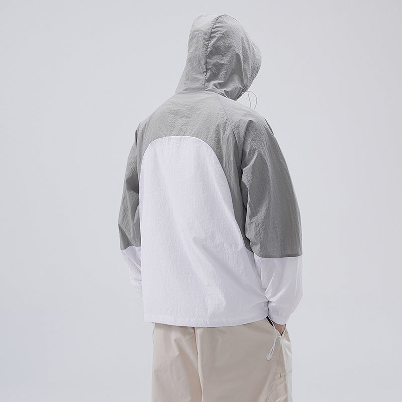 Casaco fino de seda gelada para homem, com cores combinando, para uso externo.