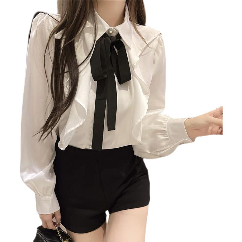 Palace Style Women's Long-sleeved Bow Tie Shirt