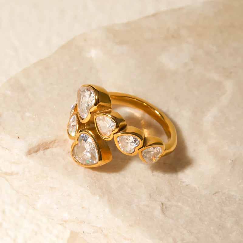 gold heart zirconia interlaced ring, view 3 - MRSLM
