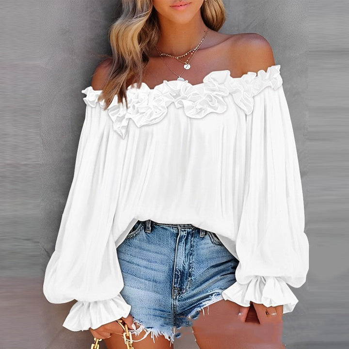 Ruffled Off-shoulder Long-sleeved Top