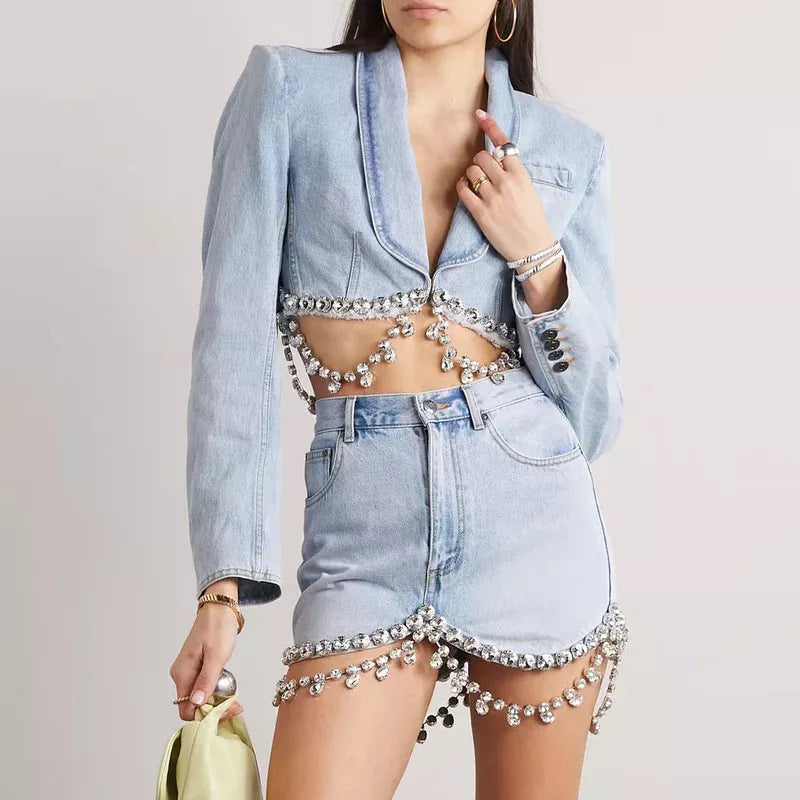 diamond patchwork denim mini skirt, view 3 - MRSLM