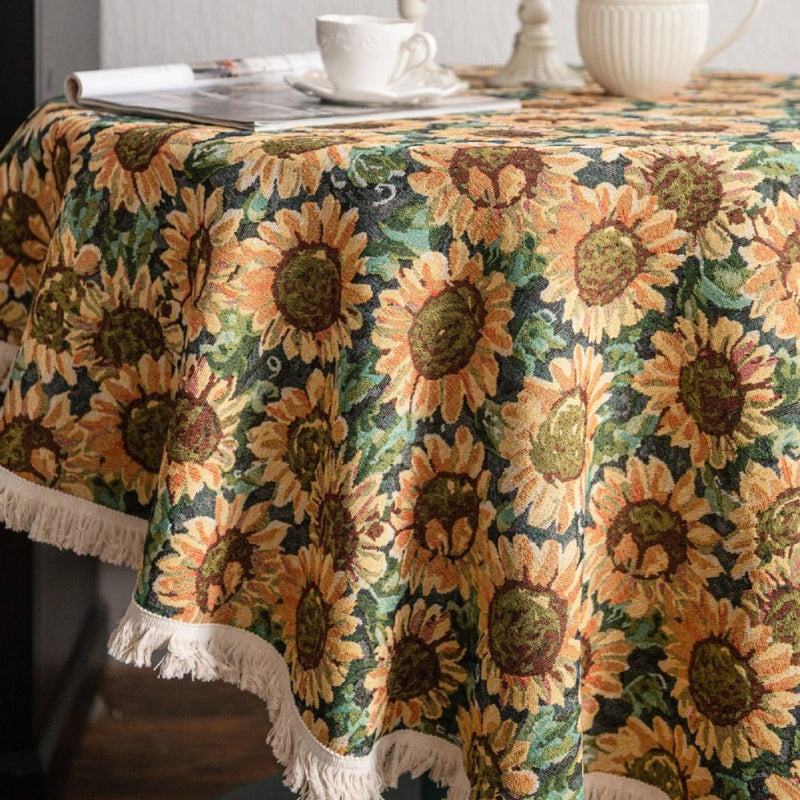 jacquard sunflower round tablecloth, view 6 - MRSLM