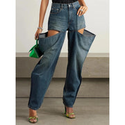 high-waist patchwork wide-leg jeans, view 2 - MRSLM