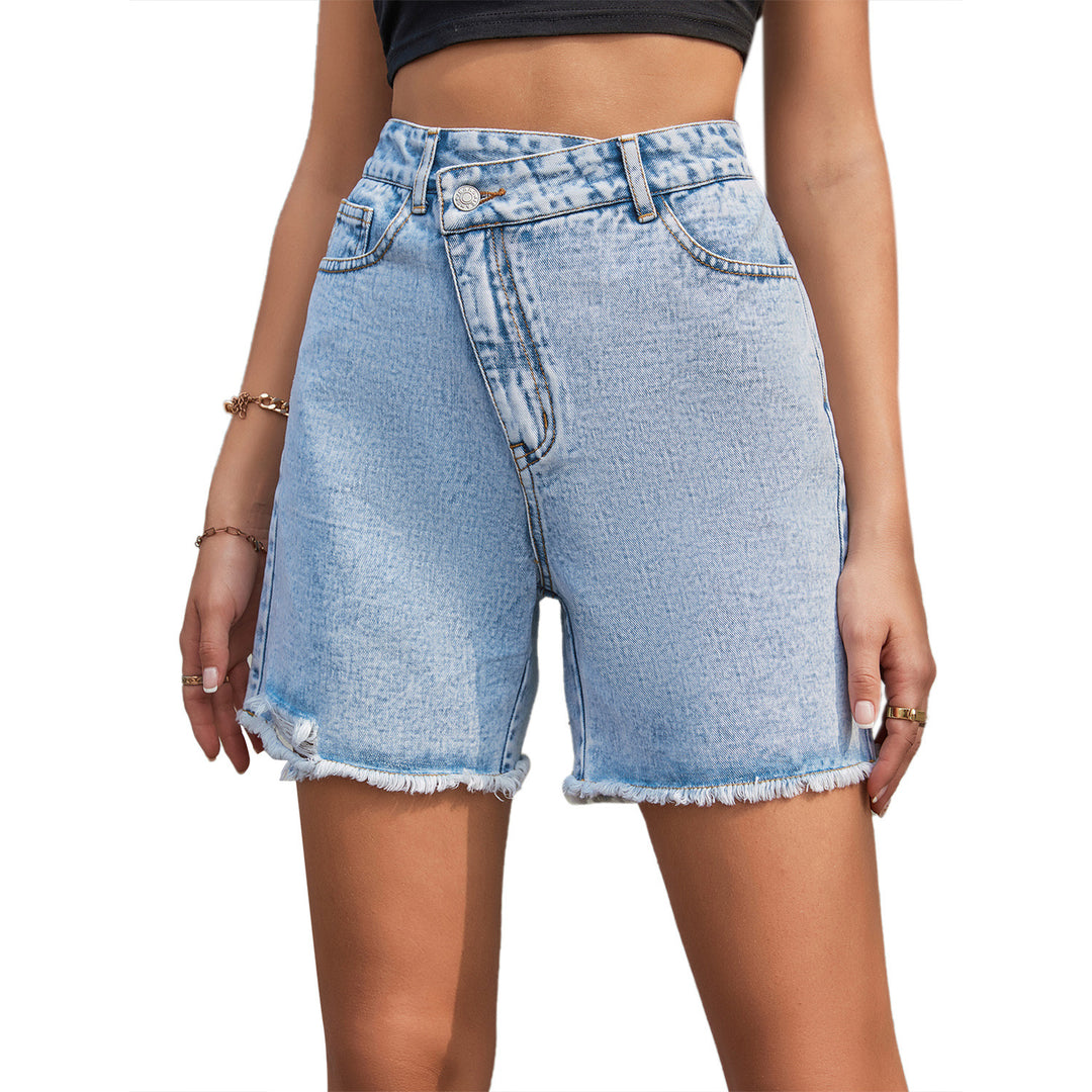 Women's Fashion High Waist Loose And Slimming Raw Edge Denim Shorts
