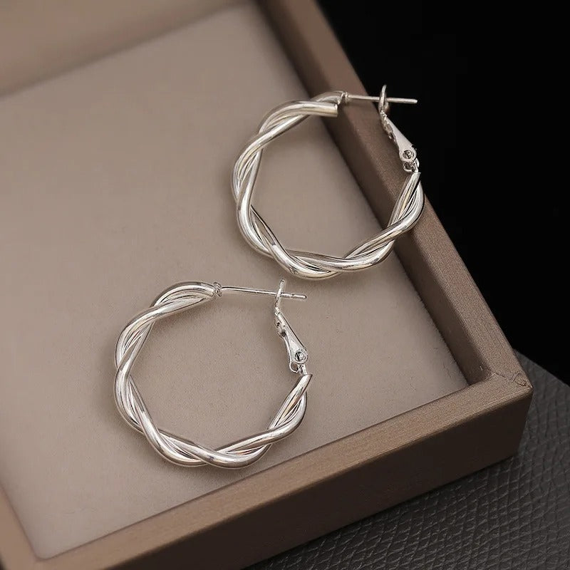 vintage round braid drop earrings, view 3 - MRSLM