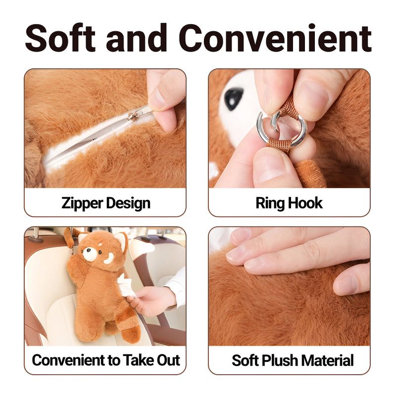 2-in-1 plush car tissue box and trash can, red panda, view 7 - MRSLM