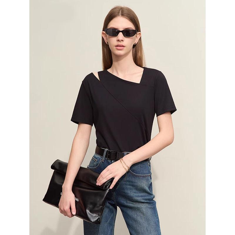asymmetric v-neck casual tee, view 5 - MRSLM