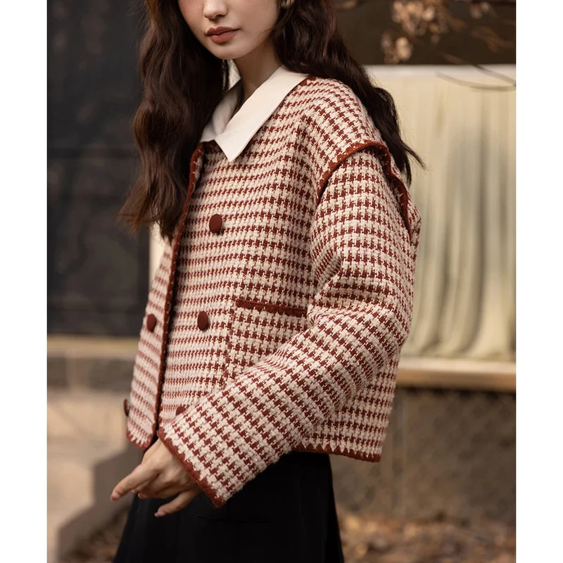 plaid wool blend short coat, view 5 - MRSLM