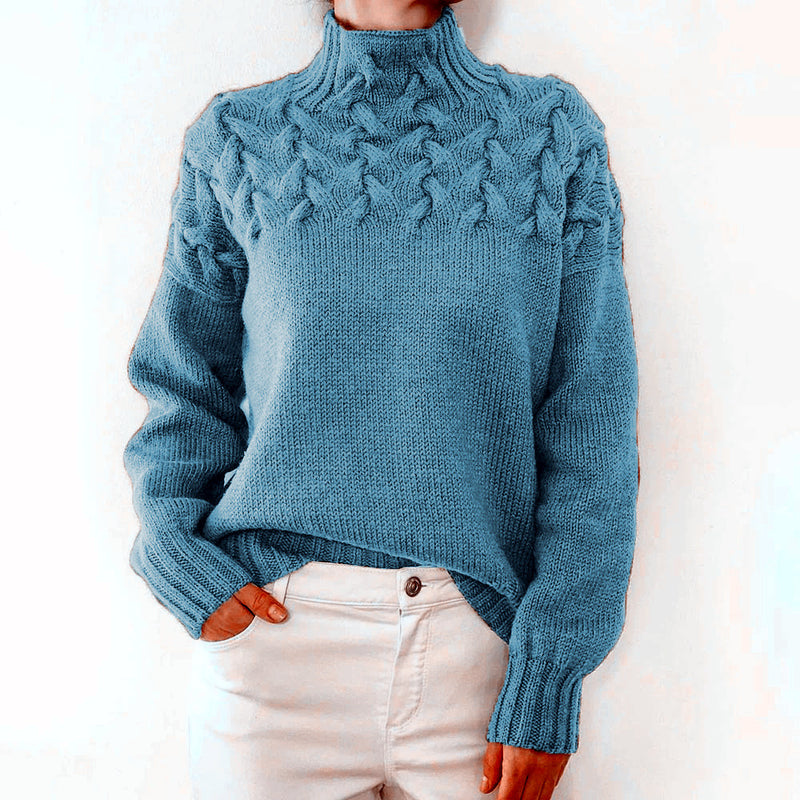 cable woven high collar sweater, view 7 - MRSLM