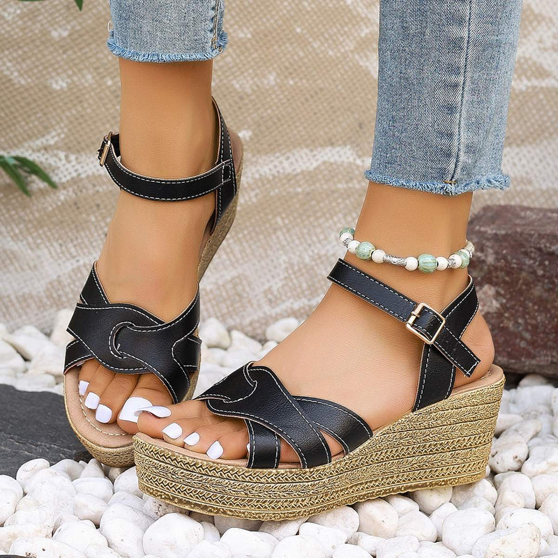 women's cross strap wedge sandals, view 6 - MRSLM