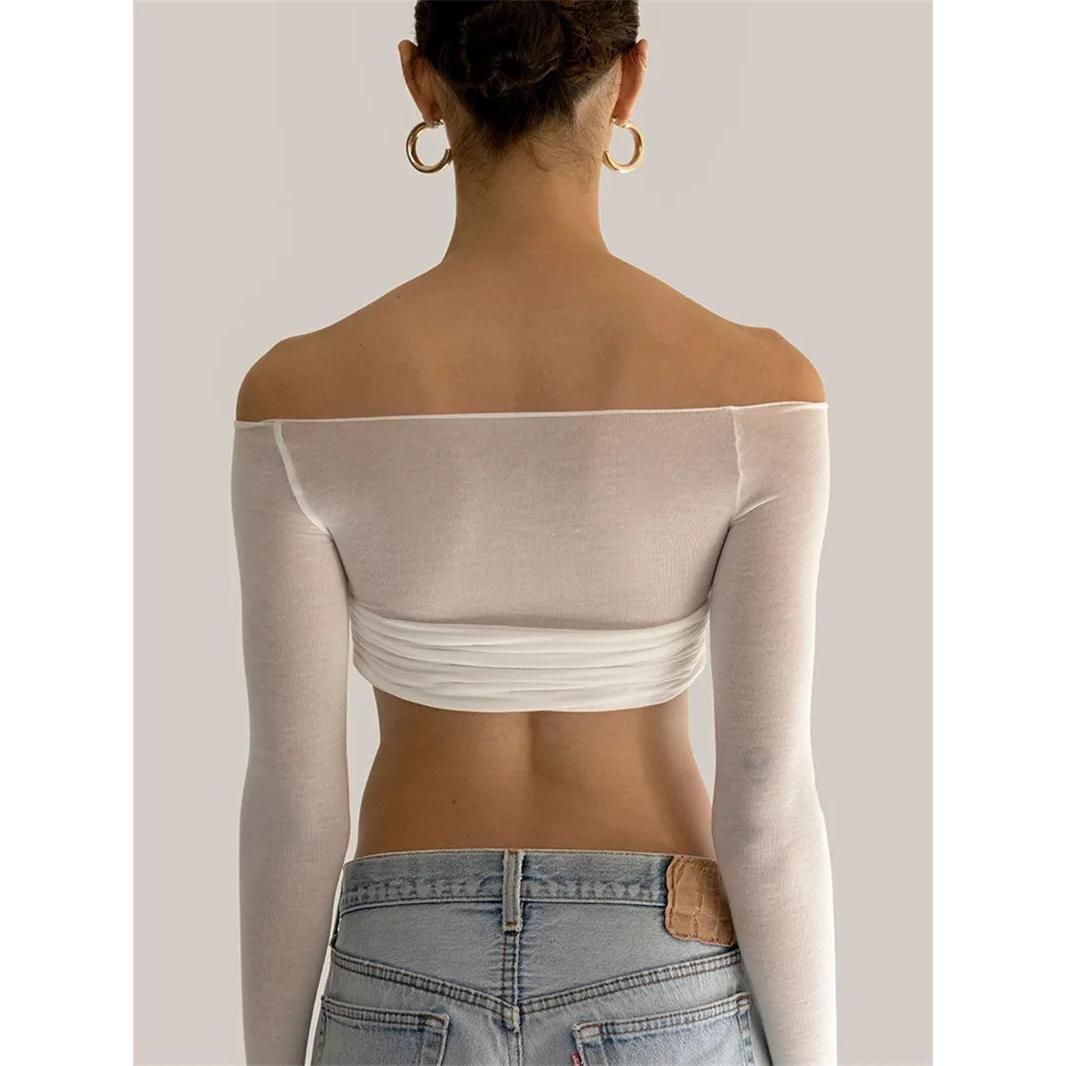 Sexy Off-Shoulder Mesh Crop Top