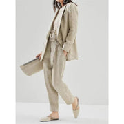 Cotton linen women's blazer and pants set, view 3 - MRSLM