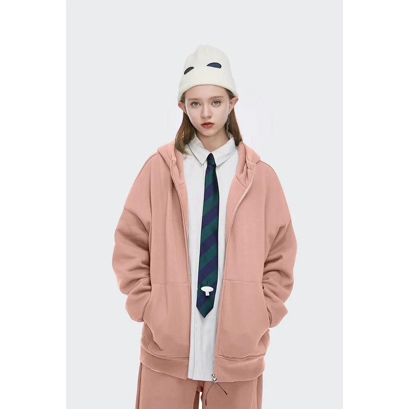 Unisex-Fleece-gefütterter Oversize-Kapuzenpullover mit Reißverschluss