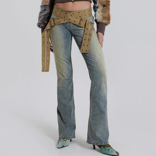 low waist slim-fit pencil jeans with canvas belt - MRSLM
