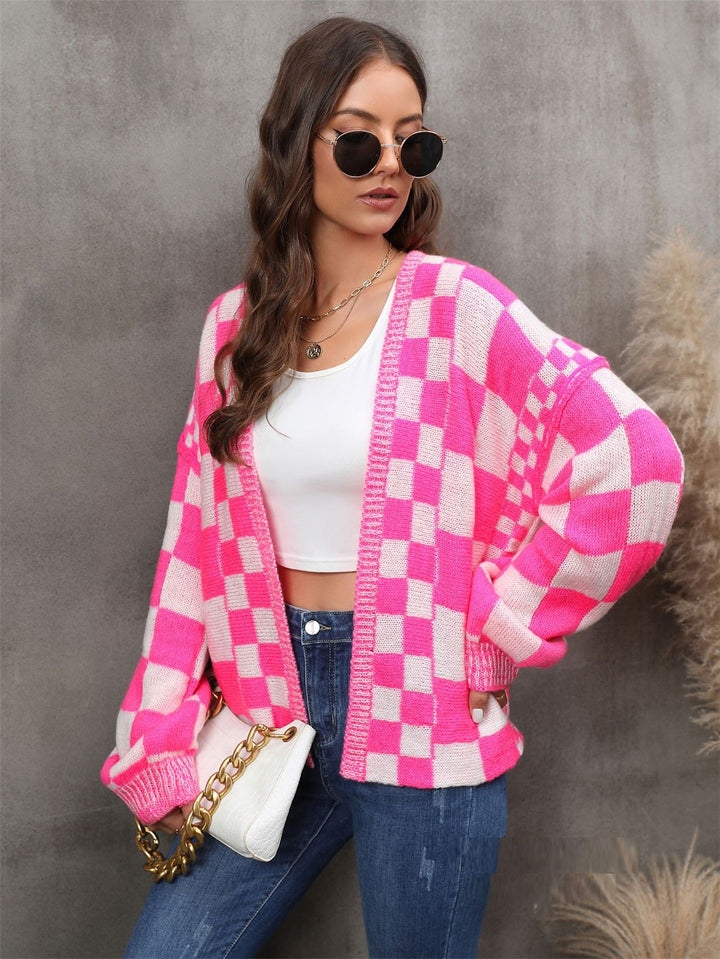Fashion Plaid Cardigan Plus Size Coat Knitted Coat