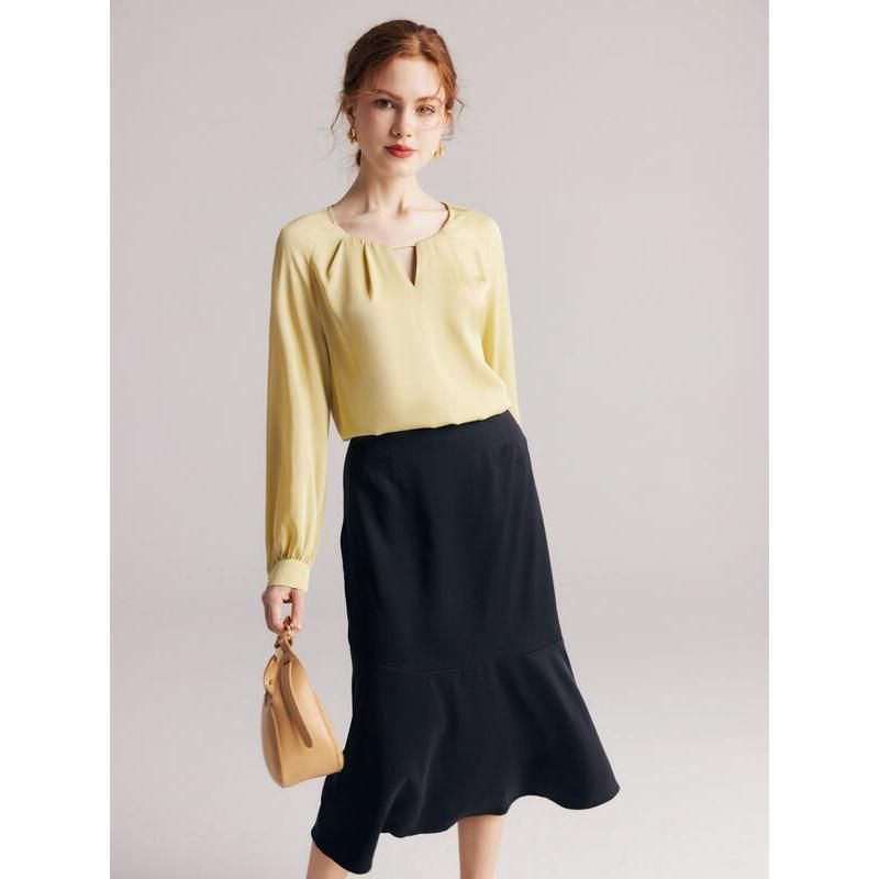 Blusa elegante de manga raglan em mistura de seda