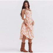 printed spaghetti strap midi dress, view 5 - MRSLM