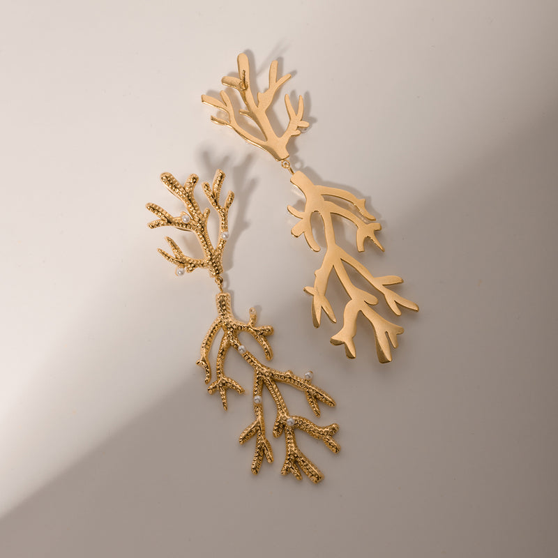 gold coral pearl pendant earrings, view 13 - MRSLM