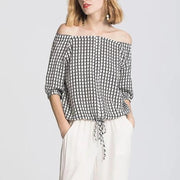 silk crepe plaid print top - MRSLM