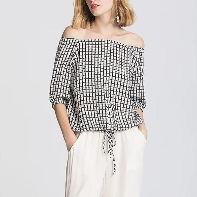 silk crepe plaid print top - MRSLM