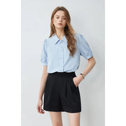 petal placket bubble sleeve top, view 6 - MRSLM