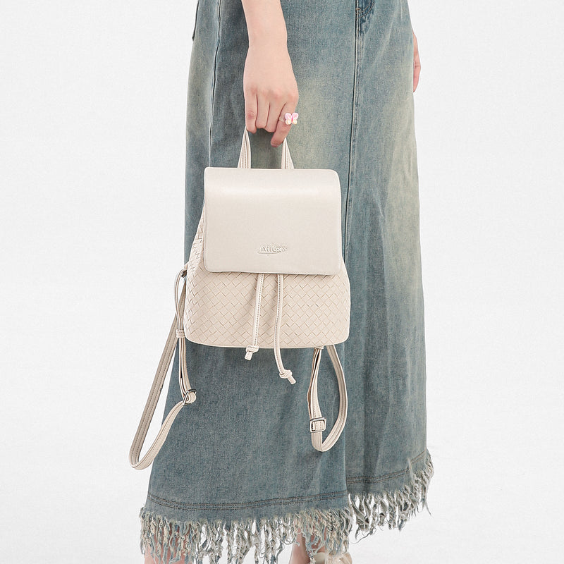 white knitted mini backpack, view 5 - MRSLM