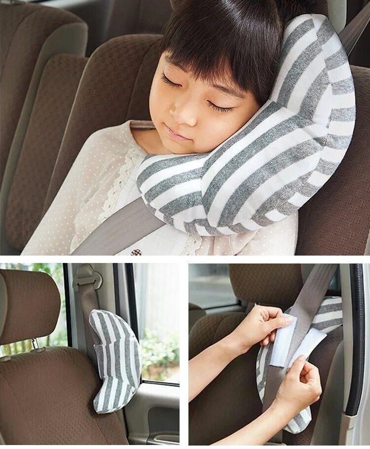 Kid's Car Seat Headrest & Neck Support - Sleep Cushion with Adjustable Belt Pad