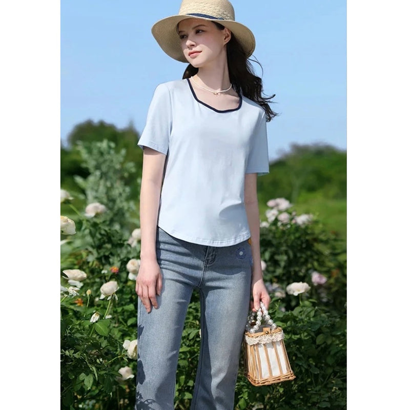 light blue embroidered high-waisted jeans, view 3 - MRSLM