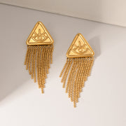 gold triangle drop earrings, view 3 - MRSLM