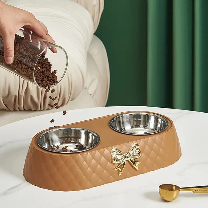 double pet feeding bowl with bow-tie design - MRSLM