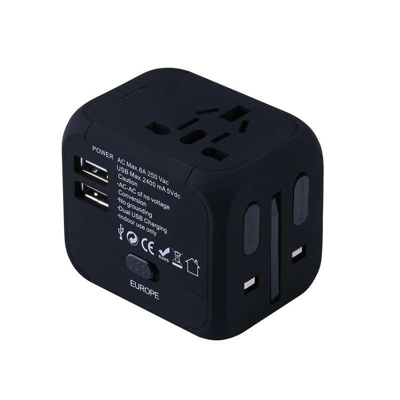 universal travel adapter with dual usb, view 2 - MRSLM