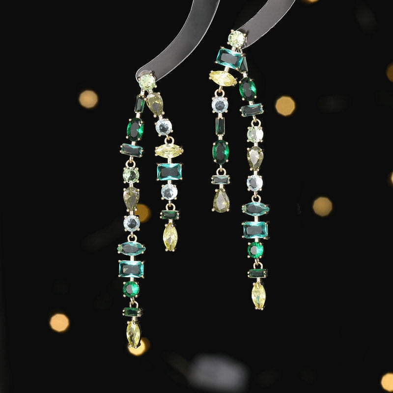 geometric zircon double tassel earrings, view 5 - MRSLM