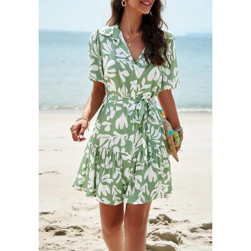 printed short sleeve A-line dress, view 4 - MRSLM