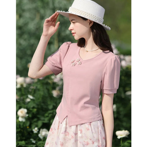 V-neck puff sleeve T-shirt, view 2 - MRSLM