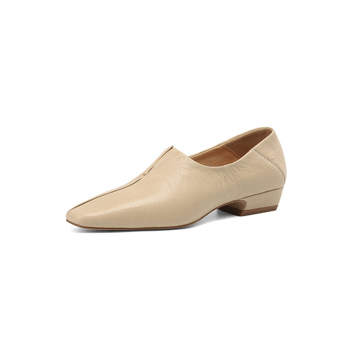 genuine leather women's low heel square toe shoes, view 2 - MRSLM