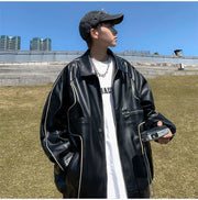 men's loose pu leather coat, view 9 - MRSLM
