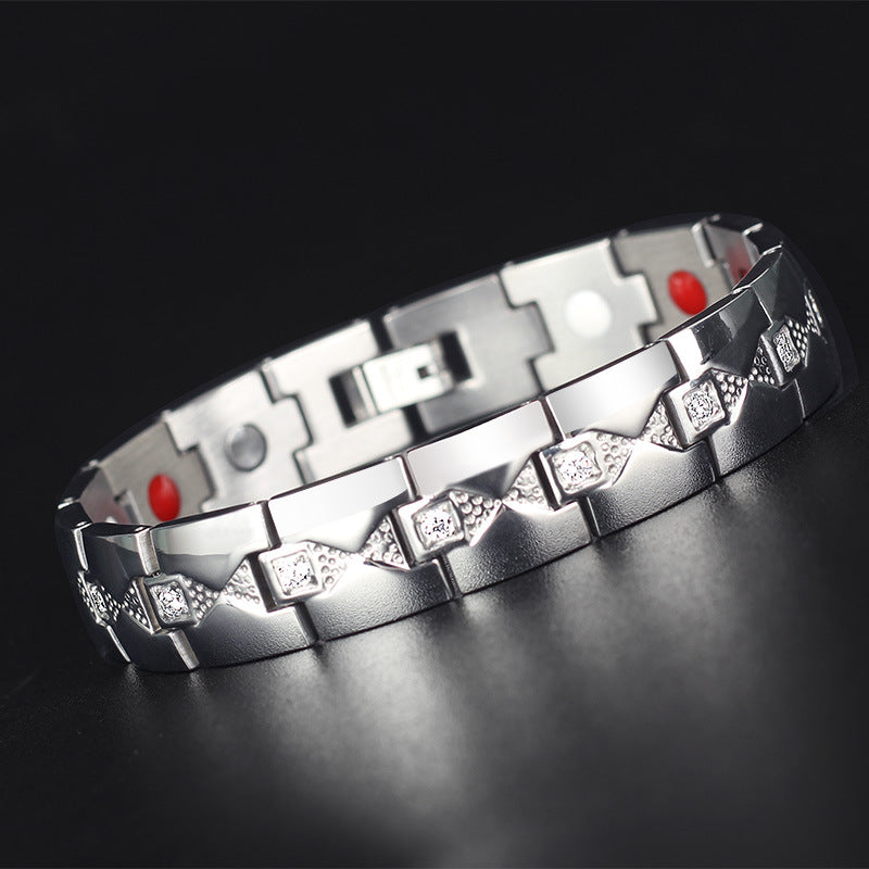 European And American Domineering Men's Titanium Steel Bracelet Diamond Plated Gold Magnet Fashion Stainless Ornament